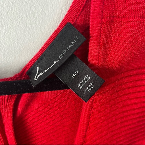 Lane Bryant 14/16 Red Ribbed Fit & Flare Sweater Dress Short Sleeve Scoop Neck - Picture 3 of 8